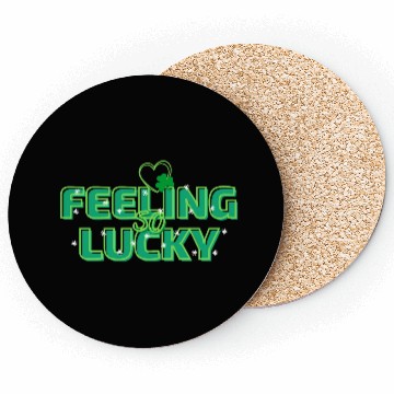 Discover Feeling Lucky Green Bright Bold Typography Coasters