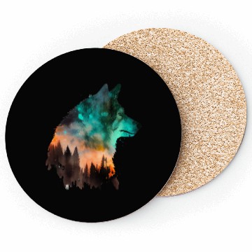 Discover Forest Wolf Multicolor Watercolor Portrait Coasters