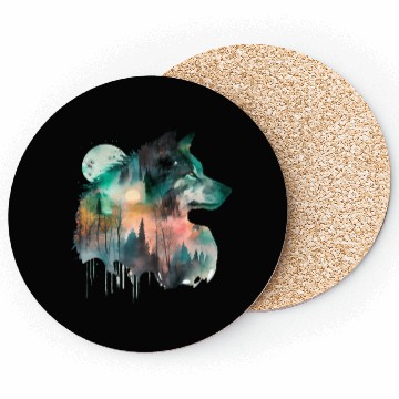 Discover Forest Wolf Watercolor Portrait Coasters