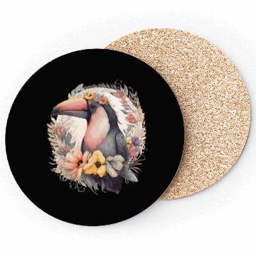 Discover Artistic Toucan Tropical Bird Flower Crown Pet Bir Coasters