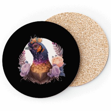 Discover Pastel Watercolor Pheasant Bird Flower Crown Pet B Coasters