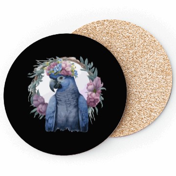 Discover Watercolor Hyacinth Macaw Parrot Bird Flower Crown Coasters