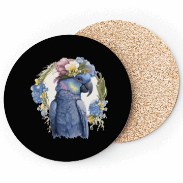 Discover Cute Hyacinth Macaw Parrot Bird Flower Crown Pet B Coasters