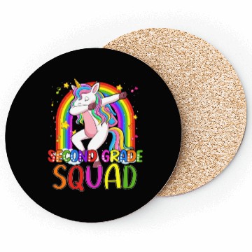 Discover 2nd Grade Squad Dabbing Unicorn Rainbow Back Coasters