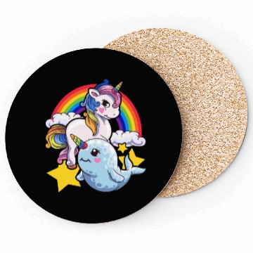 Discover Cute Horned Narwhal And Unicorn Animal Friends Coasters