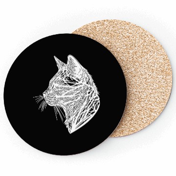 Discover Small Cat In Nature Net Lines Tattoo Style Coasters