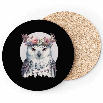 Discover White Snow Owl Bird Flower Crown Floral Birds Coasters