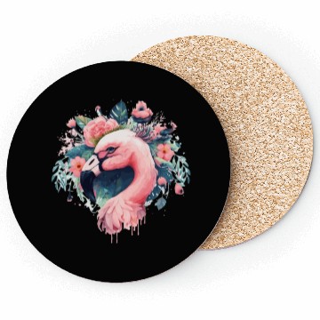 Discover Cute Pink Flamingo Tropical Bird Flower Crown Flor Coasters