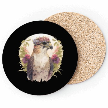 Discover Watercolor Falcon Birds Of Prey Flower Crown Flora Coasters