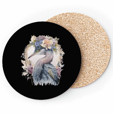 Discover Watercolor Heron Freshwater Bird Watching Flower C Coasters