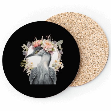 Discover Watercolor Heron Freshwater Bird Flower Crown Flor Coasters