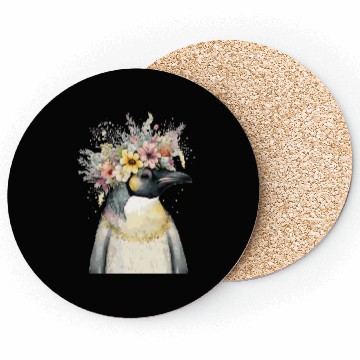 Discover Cute Emperor Penguin Seabird Flower Crown Floral B Coasters