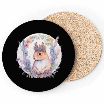 Discover Cute Squirrel Flower Crown Animal Lovers Coasters