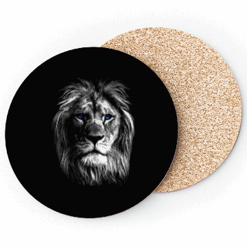 Discover Black White Art Lion Head With Blue Eyes Coasters