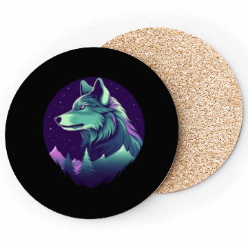Discover Starry Night Wolf With Northern Light Colors Coasters