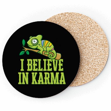 Discover Happy Green Chameleon Karma Believer Coasters