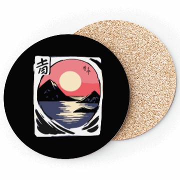 Discover zen cartoons japan nature mountains ocean Coasters