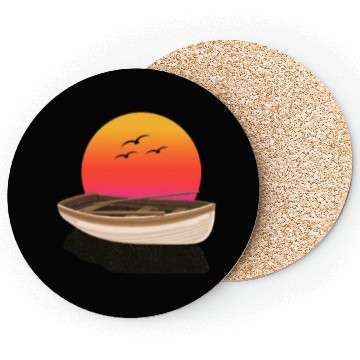 Discover Retro Sunset rowing boat Graphic Coasters