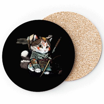 Discover The Fearless Samurai Cat: A Sword's Master Coasters