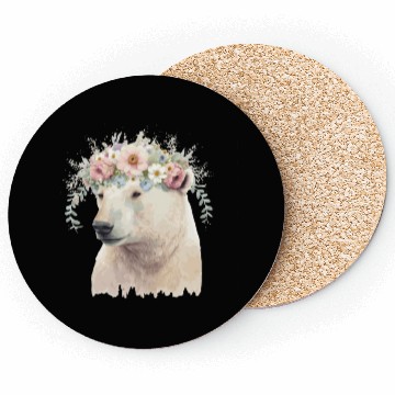 Discover Watercolor Polar Bear Flower Crown Boho Aesthetic Coasters