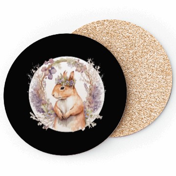 Discover Cute Squirrel Flower Crown Boho Aesthetic Animal L Coasters