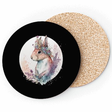 Discover Cute Watercolor Squirrel Flower Crown Animal Lover Coasters