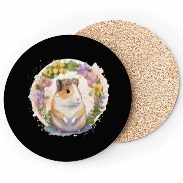 Discover Cute Hamster Flower Crown Boho Aesthetic Floral An Coasters