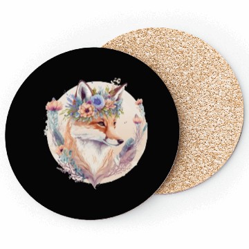 Discover Cute Watercolor Fox Flower Crown Boho Aesthetic Coasters