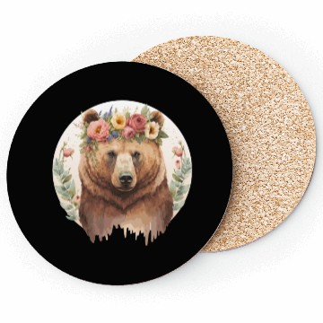 Discover Cute Brown Bear Grizzly Flower Crown Animal Lovers Coasters