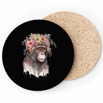Discover Cute Monkey Flower Crown Floral Watercolor Coasters