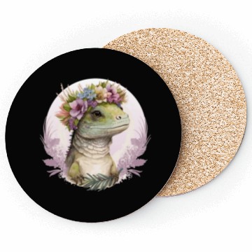 Discover Cute Lizard Flower Crown Lizard Lover Coasters