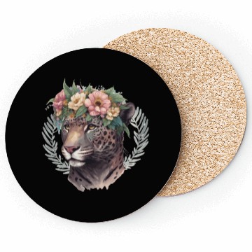 Discover Watercolor Jaguar Flower Crown Wild Cat Lover Coasters