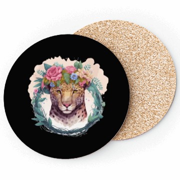 Discover Jaguar Flower Crown Floral Watercolor Coasters