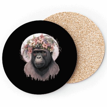Discover Floral Gorilla Flower Crown Monkey Lover Coasters