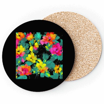 Discover ABSTRACT PAINTING basecolor WATERBASE FLOWER BLACK Coasters