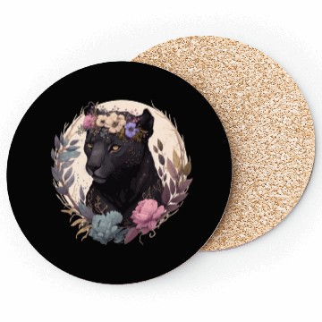 Discover Cute Black Leopard Watercolor Flower Crown Boho Ae Coasters