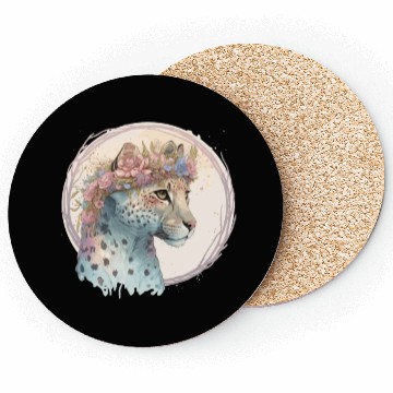 Discover Cute Cheetah Flower Crown Floral Watercolor Animal Coasters