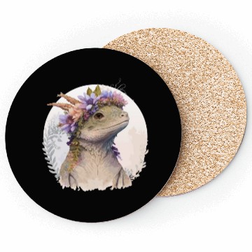 Discover Watercolor Lizard Flower Crown Floral Reptile Love Coasters