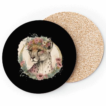 Discover Cute Watercolor Cheetah Flower Crown Safari Animal Coasters