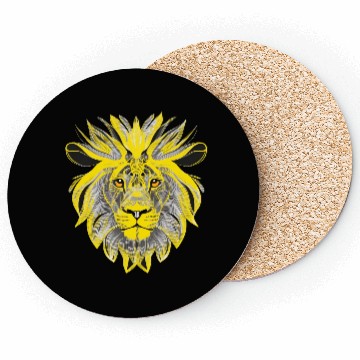 Discover Lion Art Design Portrait Illustration yellow Coasters