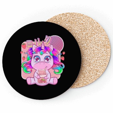 Discover Funny Kawaii Unicorn Strawberry Milk Shake Coasters