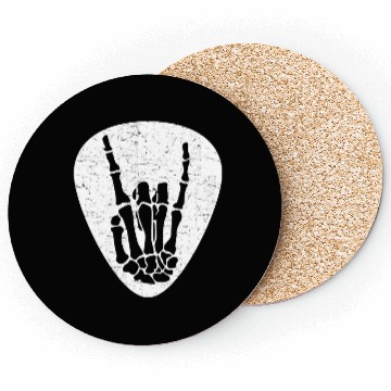 Discover Cool Rock And Roll Skeleton Hand On A Guitar Pick Coasters
