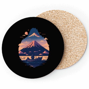 Discover Serene Mount Fuji Sunset Peaceful River Scenery Coasters