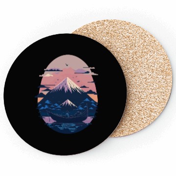 Discover Serene Mount Fuji Sunset Peaceful River Scenery Coasters