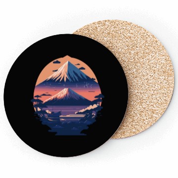 Discover Serene Mount Fuji Sunset Peaceful River Scenery Coasters