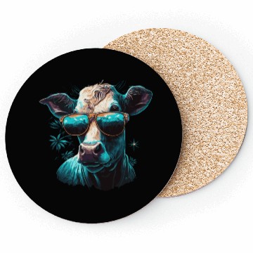 Discover a cow with sunglasses Coasters