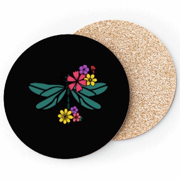 Discover dragonfly with colorful flowers Coasters