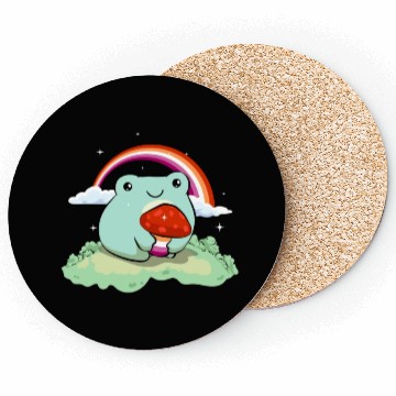 Discover Lesbian Pride Flag Cute Frog Mushroom Subtle LGBTQ Coasters