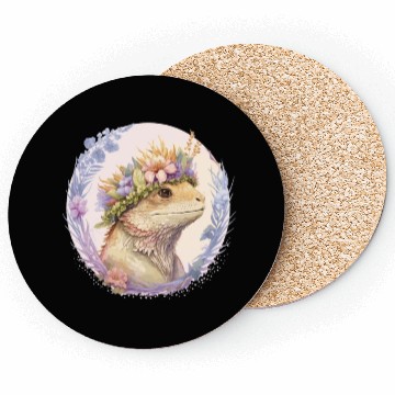 Discover Floral Bearded Dragon Flower Crown Pet Lizard Love Coasters