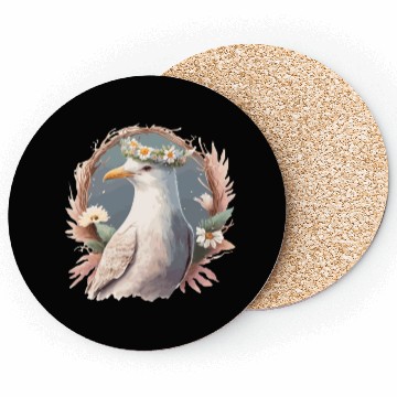 Discover Seagull Bird Flower Crown Floral Seabirds Coasters